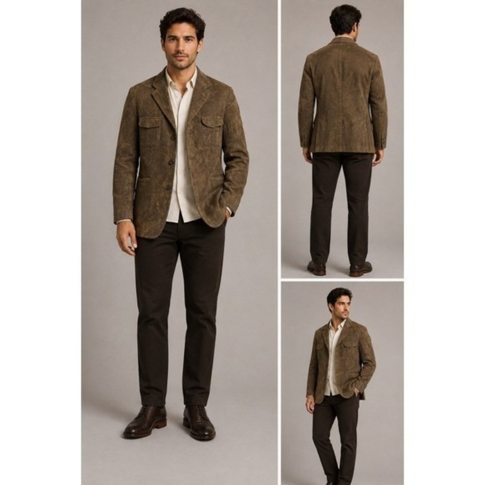 Maestro Mens 40R Brown Herringbone Corduroy Blazer 3-Button Sport Coat Jacket